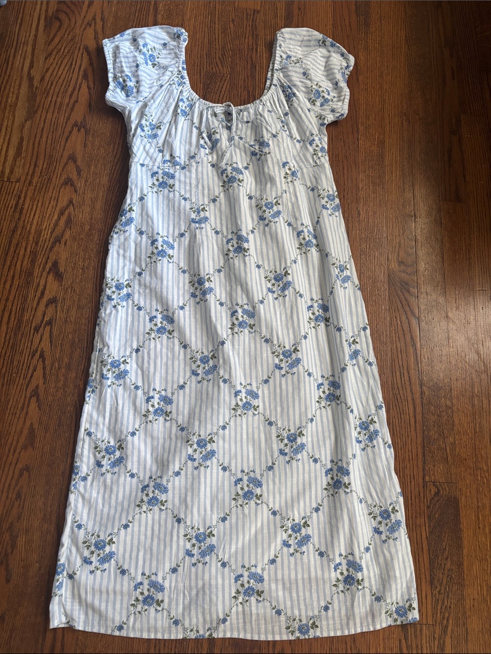 Blue Floral Stripe Midi Dress - Picture 2 of 10